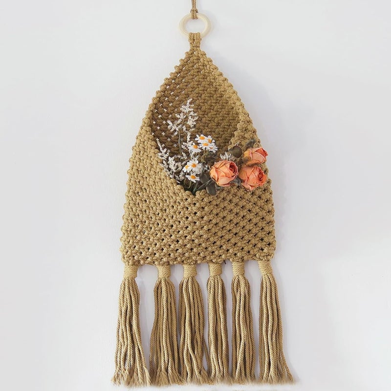 D-werack Macrame Mail Organizer Wall Mounted, Hanging Woven Basket for Boho Home Office Decor, Over the Door Key and Mail Letter Envelope Holder for Entryway Hallway, Olive Green - Image 1